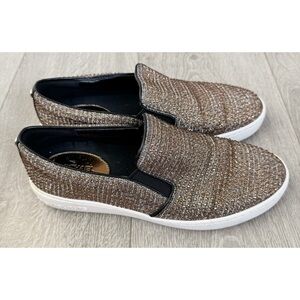 Michael Kors Sparkly Bedazzled Gold Slide On Sneakers Shoes